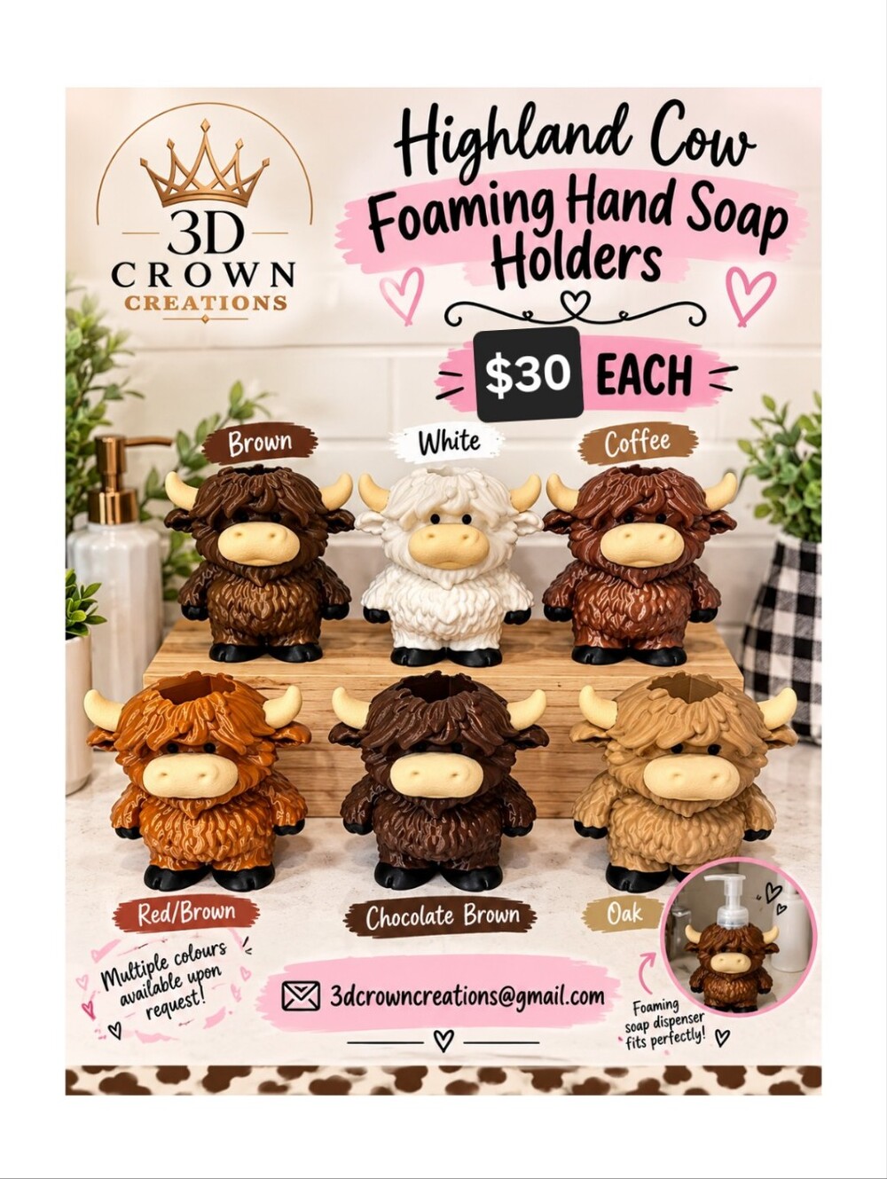 Highland Cow Foaming Hand Soap Holder. BROWN